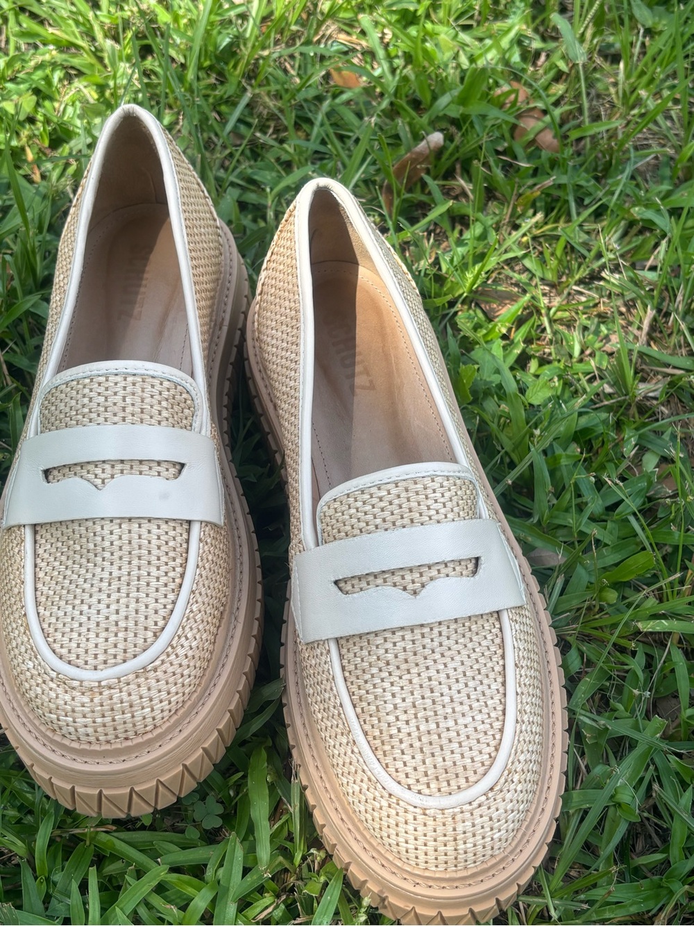 SCHUTZ Woven Loafer in Natural and Cream Women Size 8